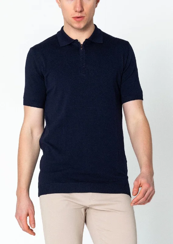 Stylish Men's HenleysZipper Closure Lightweight Polo Tee - Navy