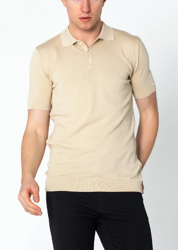 Men's Shirts with Ruffled HemlinesLightweight Tonal-button Polo Tee - Beige