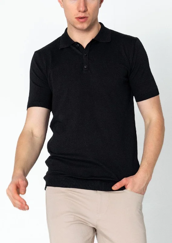 Men's Shirts with Abstract DesignsLightweight Tonal-button Polo Tee - Black