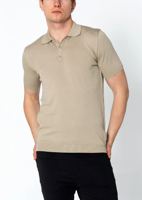 Men's Shirts with Hook-and-Loop ClosuresLightweight Tonal-button Polo Tee - Dark Beige