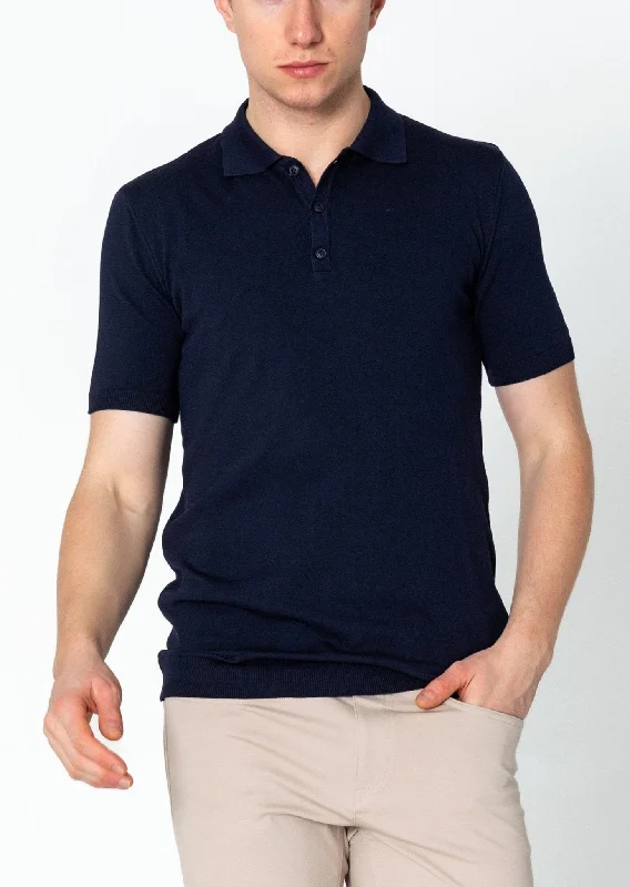 Men's Shirts with Striped PatternsLightweight Tonal-button Polo Tee - Navy