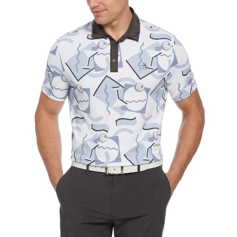 Men's Shirts with Barrel CuffsAbstract 80's Print Golf Polo