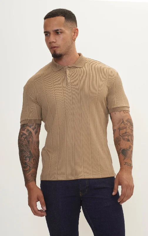 Men's Checked Short-Sleeve Shirts for Summer FunFine Ribbed Polo Shirt - Camel