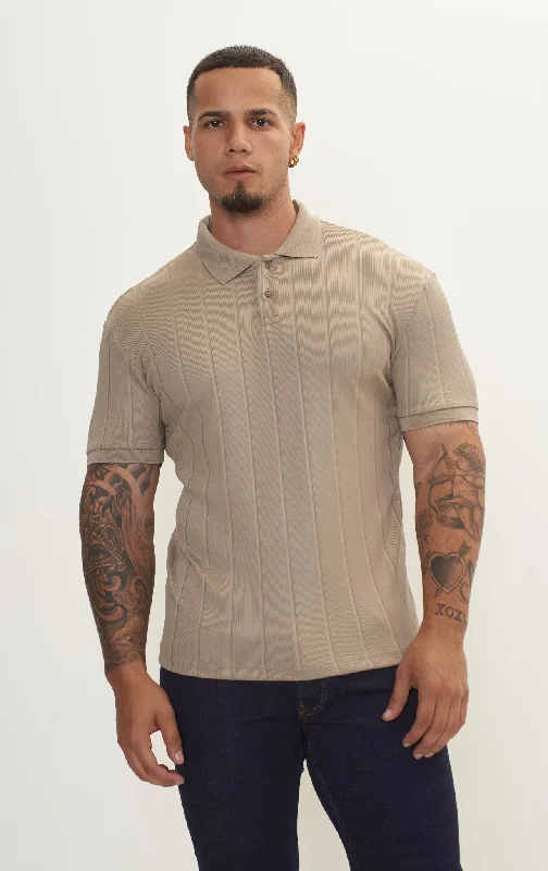 Men's Short-Sleeve Shirts for Warm WeatherFine Ribbed Polo Shirt - Dark Beige