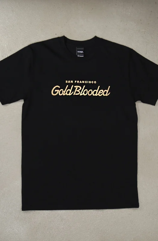 Men's Shirts with Geometric PatternsGold Blooded Script (Men's Black Tee)