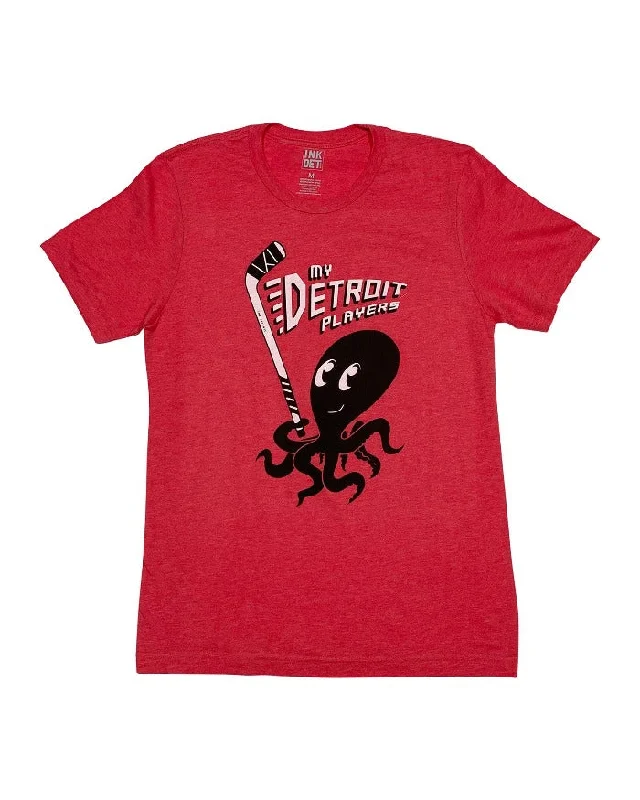 Men's Shirts with Scoop NecksInk Detroit My Detroit Players Octopus T-Shirt - Red