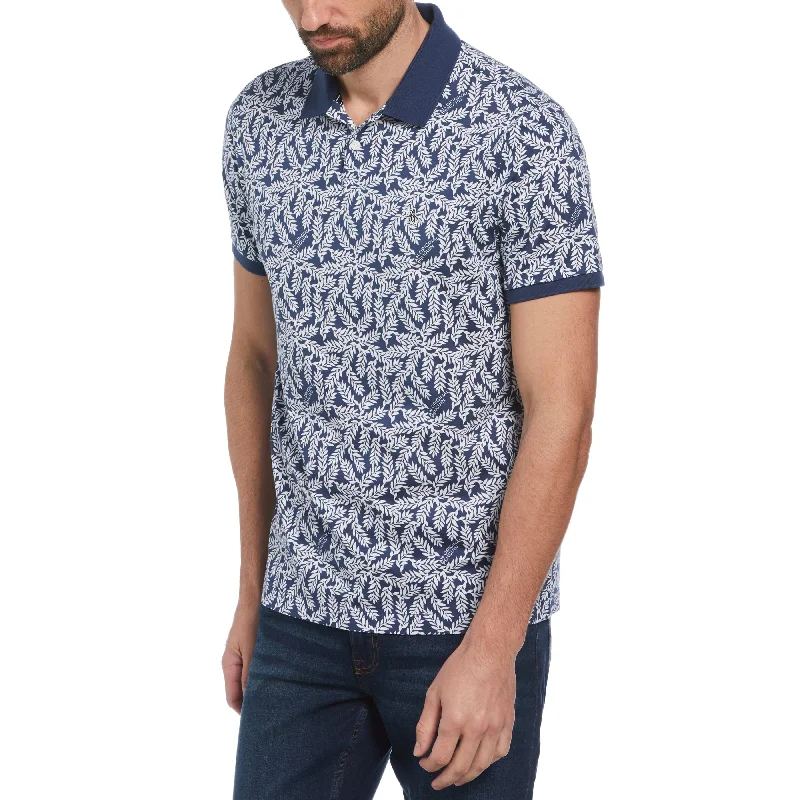 Men's Shirts with Spread CollarsLeaf Print Polo