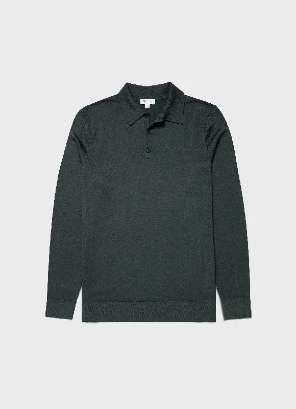 Men's Weekend Shirts for Leisurely OutingsMen's Extra-Fine Merino Polo Shirt in Drill Green