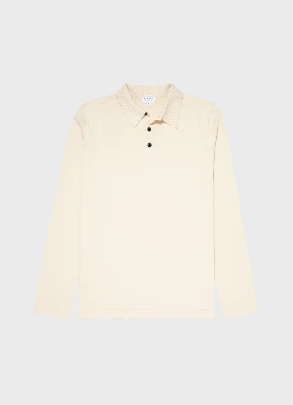 Casual Men's Button-Down ShirtsMen's Sea Island Cotton Long Sleeve Polo Shirt in Undyed