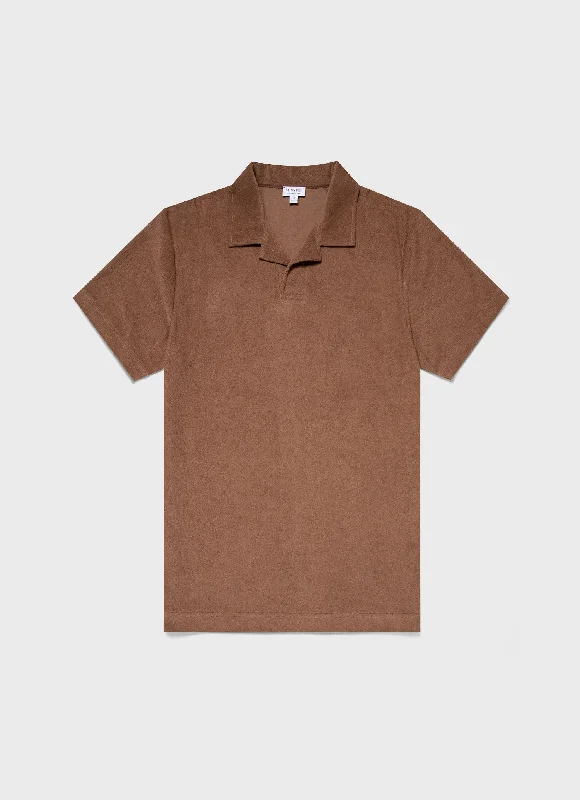 Men's Tab-Collar Shirts for a Crisp LookMen's Towelling Polo Shirt in Dark Sand