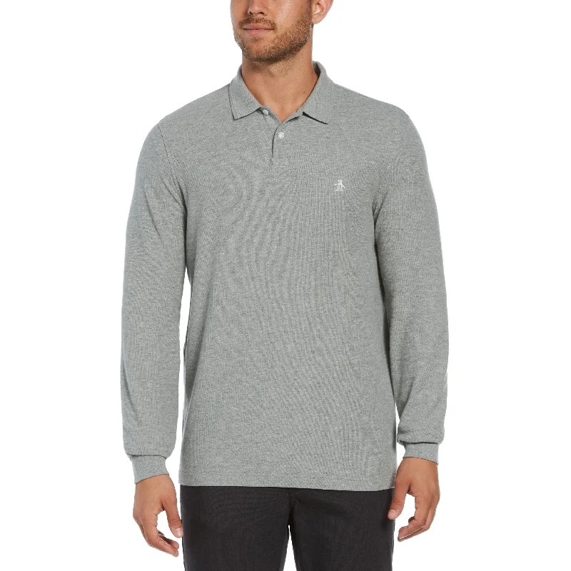 Men's Shirts with Pleated HemlinesLong Sleeve Pique Polo