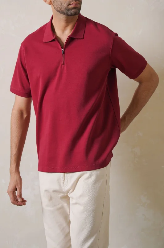 Men's Shirts with Embellished HemlinesQUATER ZIP POLO