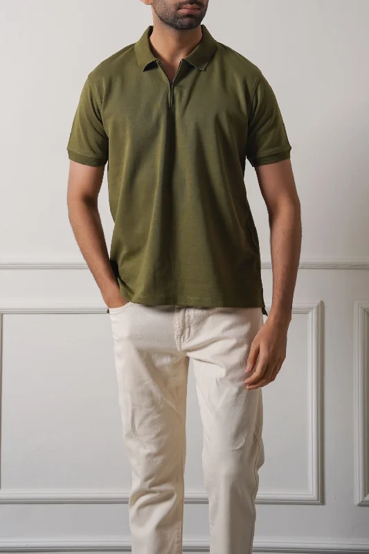 Men's Shirts with Hook-and-Loop ClosuresQUATER ZIP POLO