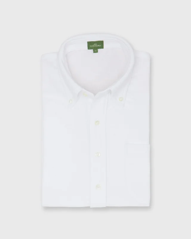 Men's Stain-Resistant Shirts for Mess-Free WearShort-Sleeved Knit Button-Down Popover Shirt in White Pima Pique