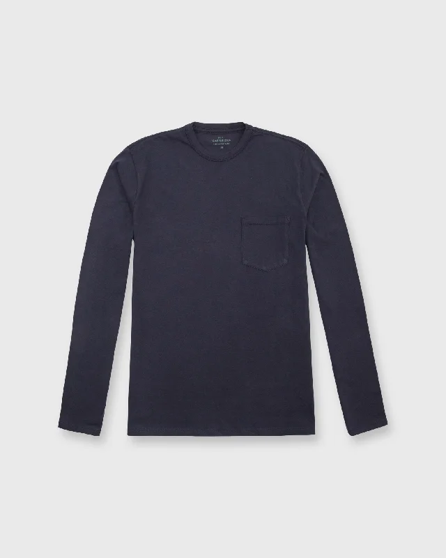 Men's Shirts with Antimicrobial TreatmentLong-Sleeved Pocket Tee in Navy Heavy Jersey