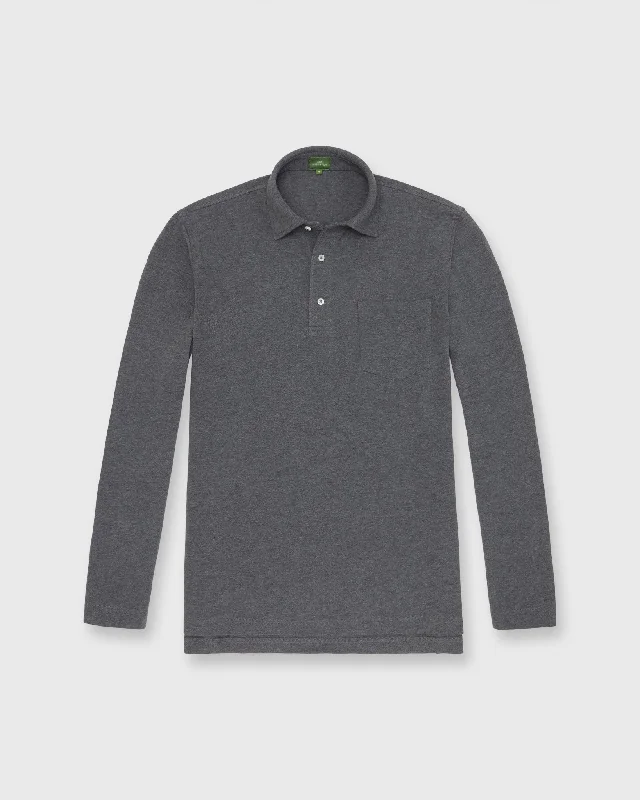 Men's Shirts with Belt AttachmentsLong-Sleeved Polo in Heather Graphite Pima Pique