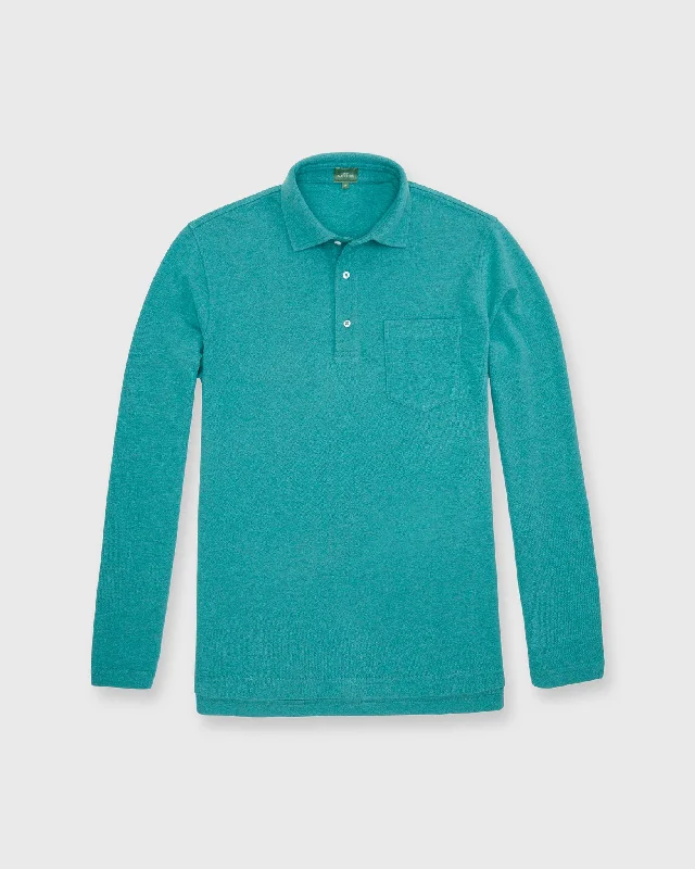 Men's Shirts with Short PlacketsLong-Sleeved Polo in Heathered Green Pima Pique