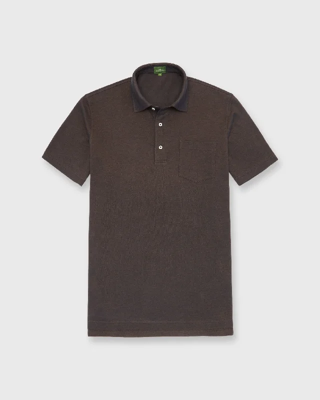 Men's Shirts with Checkered PatternsShort-Sleeved Polo in Brown Dark Oxford Pima Pique