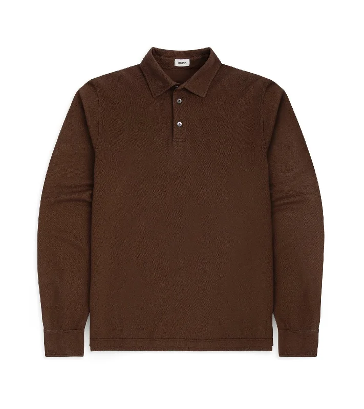 Men's Tailored Shirts for a Sharp AppearanceTrunk Moxon Long Sleeve Polo Shirt: Dark Brown