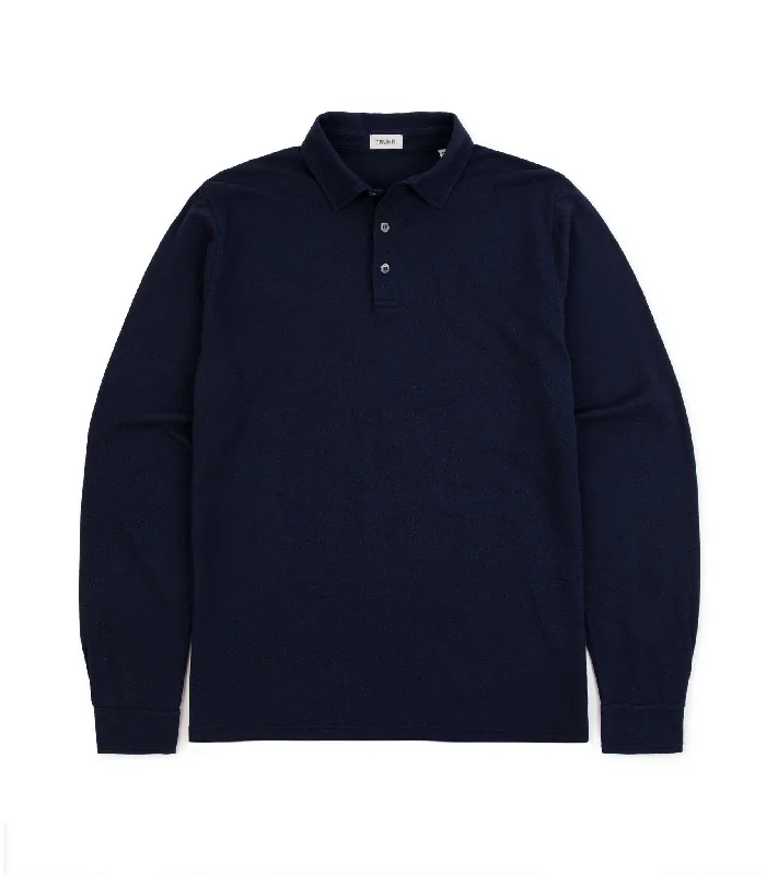 Men's Organic Cotton Shirts for Eco-ConsciousnessTrunk Moxon Long Sleeve Polo Shirt: Navy