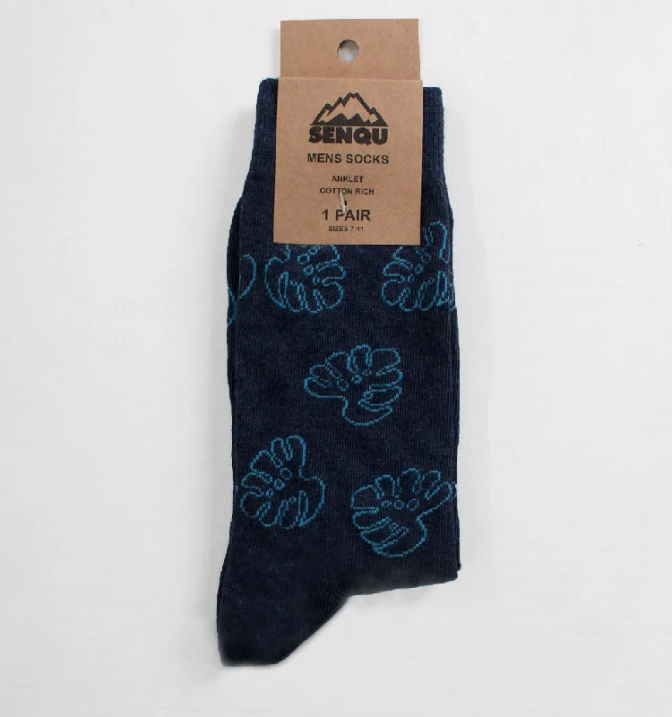 1PACK LEAF SOCKS – BLUE MELANGE