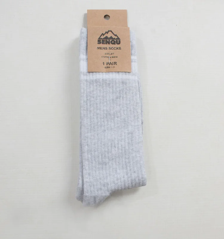 1PACK SENQU STRIPE RIB SOCKS   – GREY MELANGE