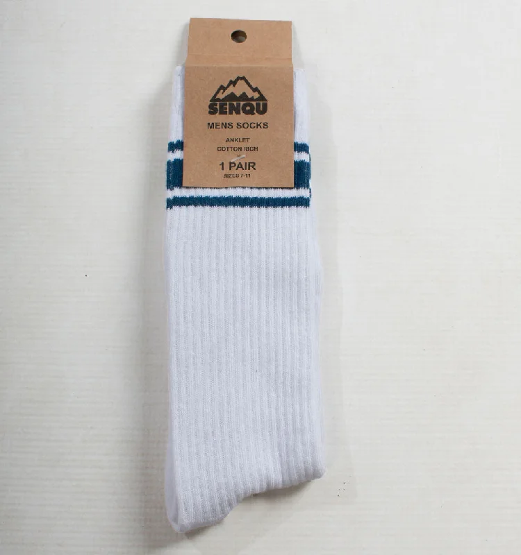 1PACK SENQU STRIPE RIB SOCKS  – WHITE