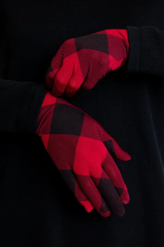 Bamboo Gloves, Red Plaid