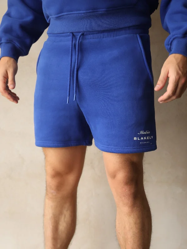 Men's Patterned Pants with PlaidsItalia Relaxed Jogger Shorts - Cobalt Blue