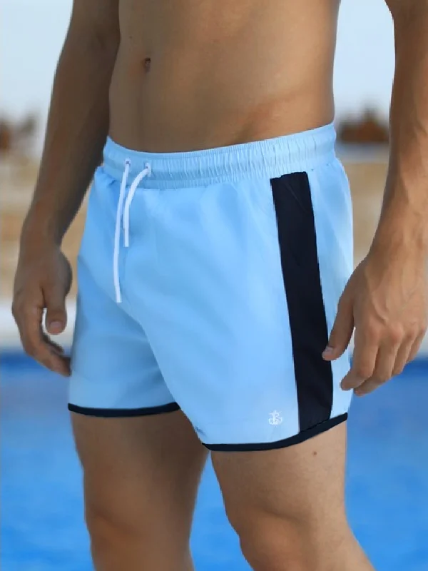 Men's Pants with Button-CuffsPoso Swim Shorts - Light Blue/Navy