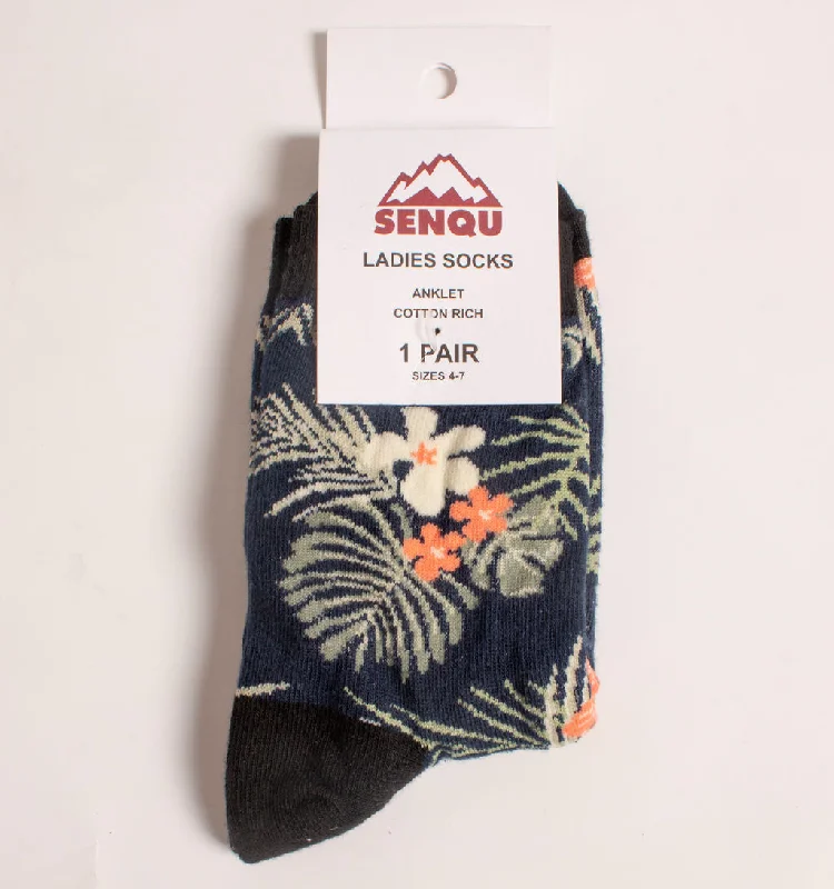 1 PACK FLORAL SOCKS - NAVY