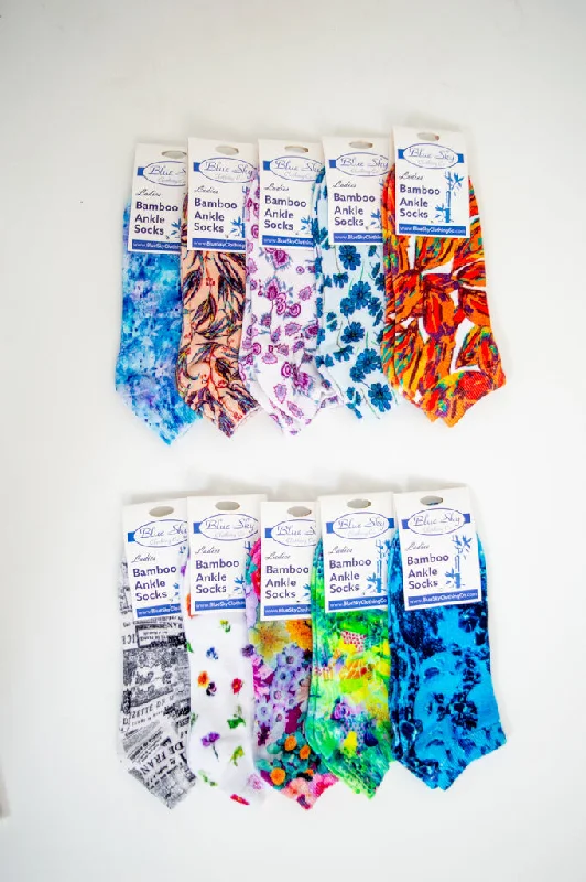 Ladies Ankle Bamboo Socks, Assorted Prints