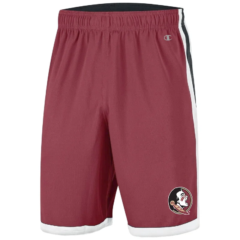 Men's Pants with Contrast StitchingChampion Men's Seminole Logo Basketball Shorts - Garnet/Black