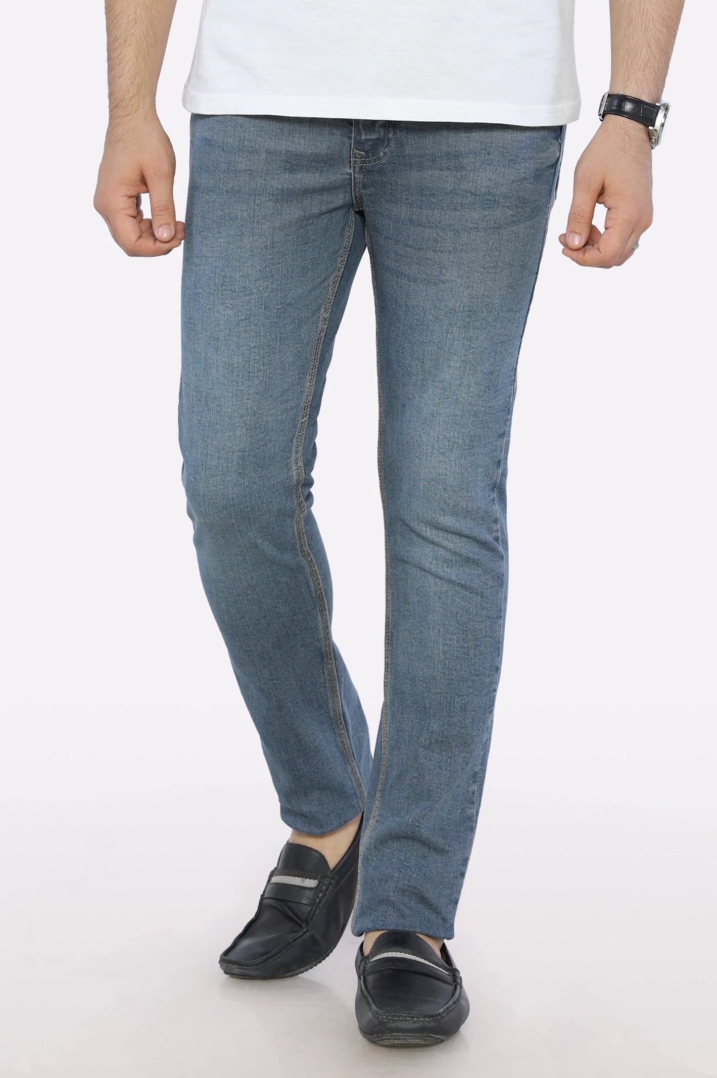 High-Waisted Men's JeansLight Blue Slim Fit Jeans