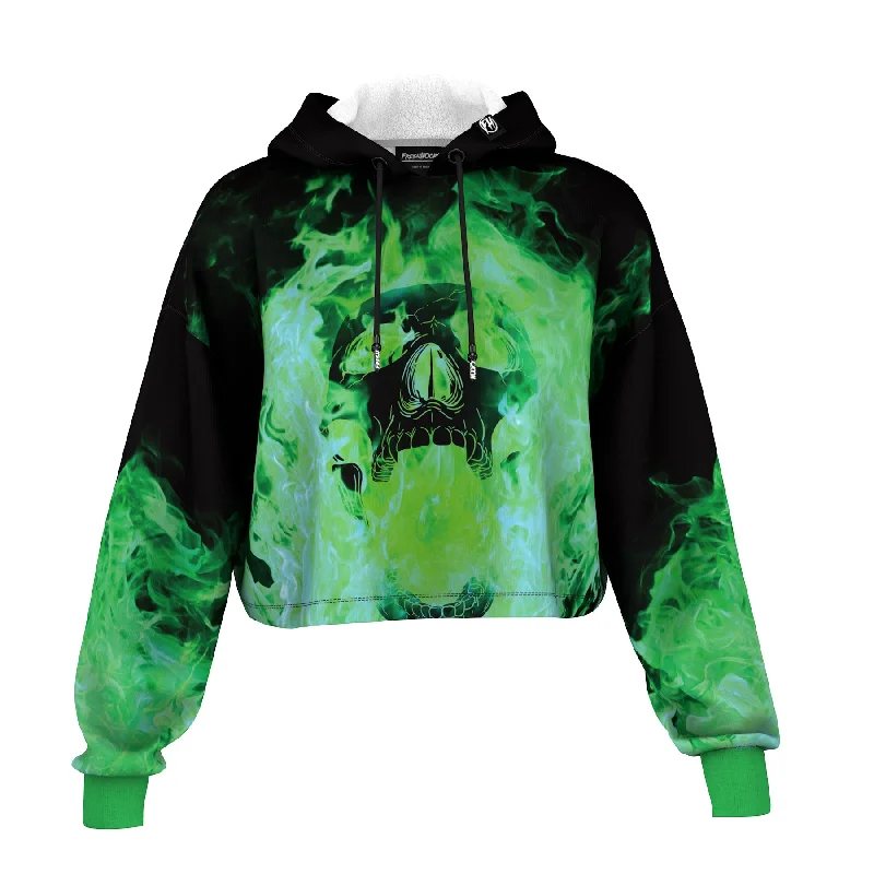 Men's Hoodies with Asymmetric ZippersBurning Skull Cropped Hoodie