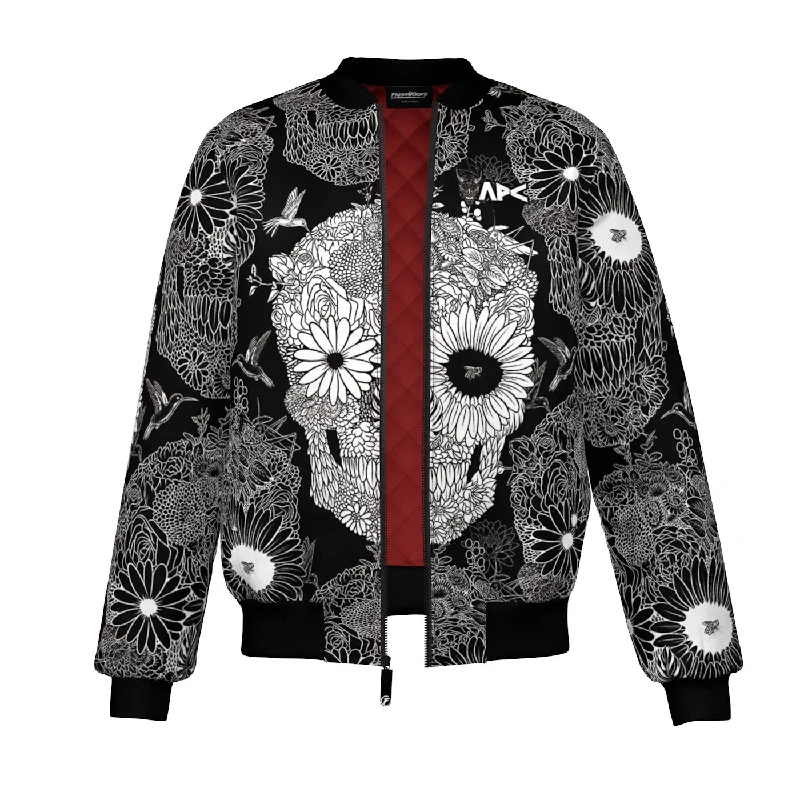 Men's Coats with Adjustable HemsFloral Skull Bomber Jacket