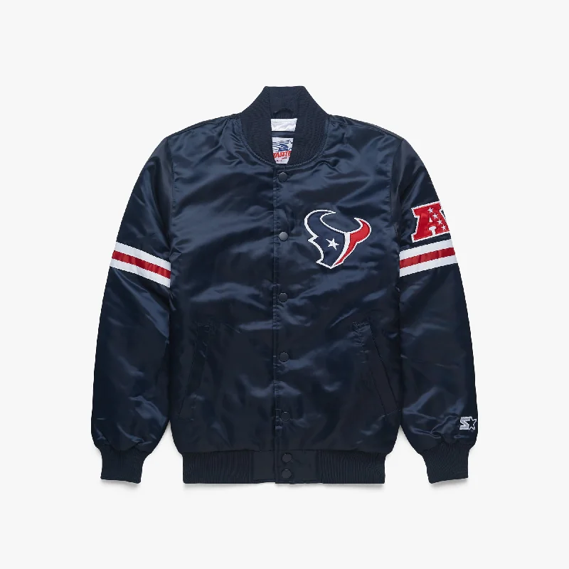 Men's Coats with Reflective StripesHOMAGE X Starter Texans Satin Jacket