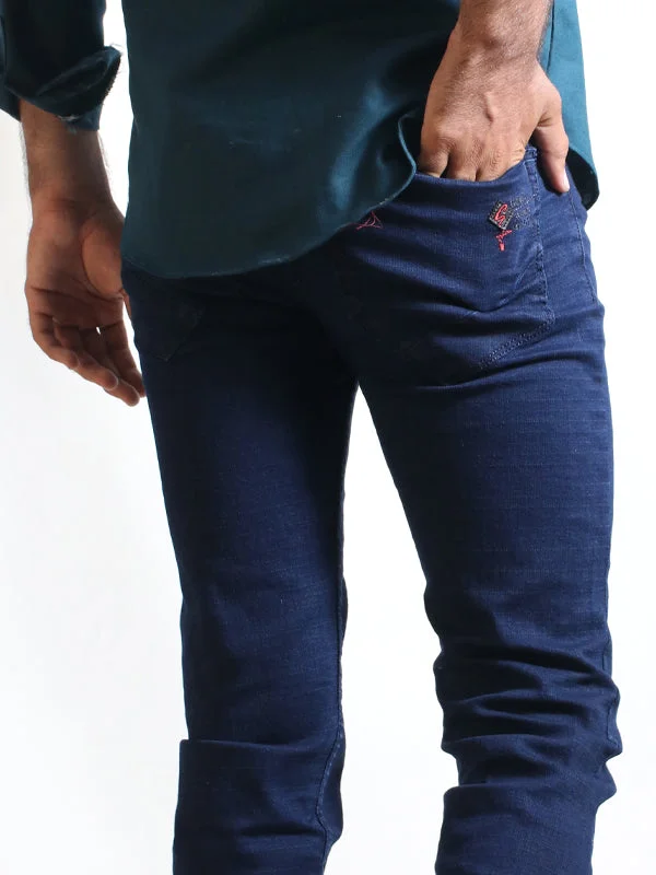 Cool Distressed Men's JeansMDJ10 KN Men's Regular Fit Stretchable Jeans Navy Blue