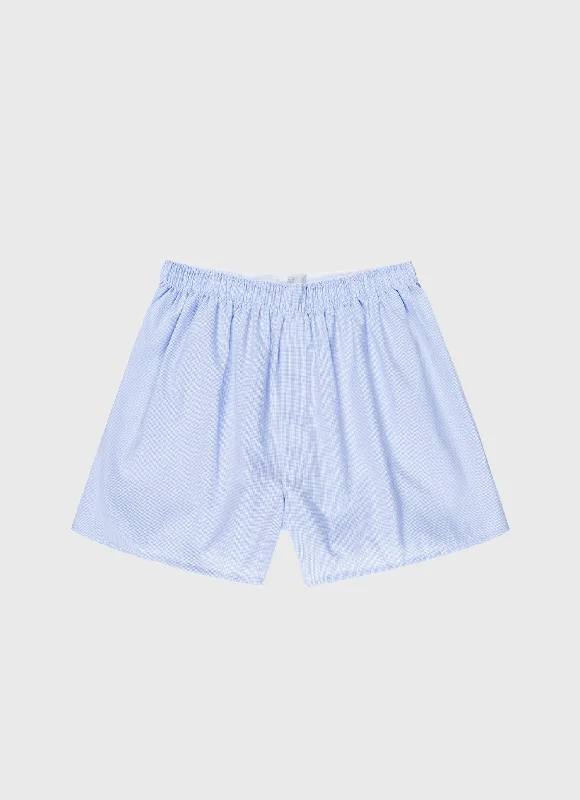 Men's Classic Boxer Shorts in Light Blue Micro Gingham