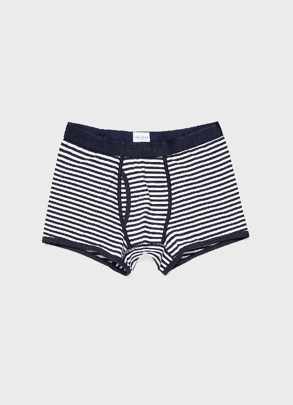 Men's Superfine Cotton Trunks in White/Navy