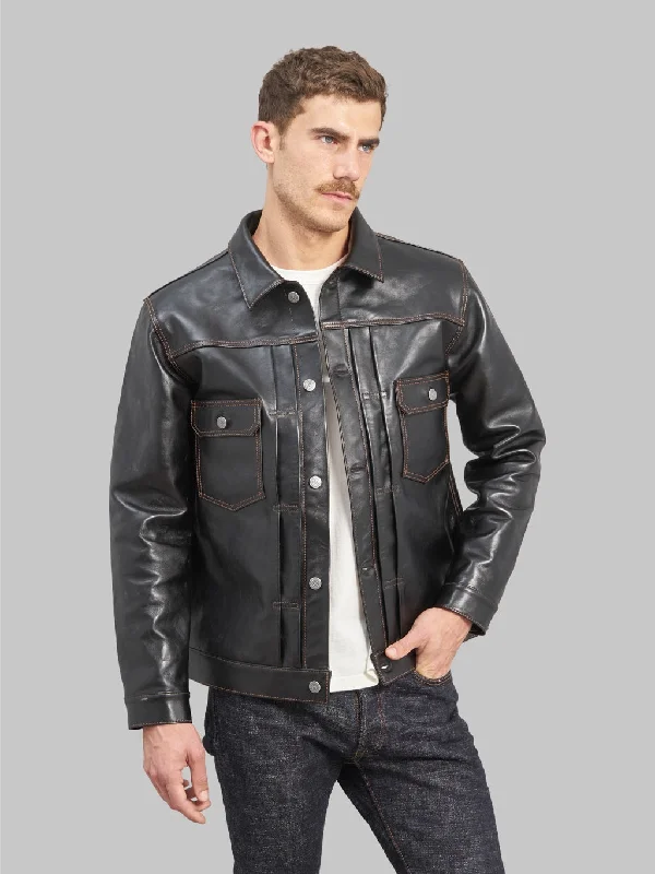 Men's Coats with Patchwork DesignsThe Flat Head FN-LJ-HJ002 Horsehide 50's Type II Jacket Black