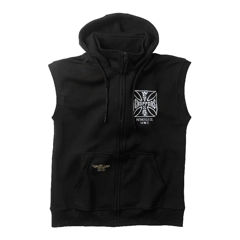 Men's Hoodies with Hidden Pockets for PhonesWCC OG ATX SLEEVELESS ZIP HOODY BLACK