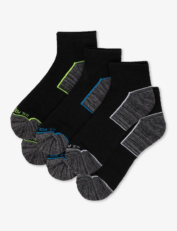 MENS 6PK BLACK TIPPED QUARTER CREW SOCKS