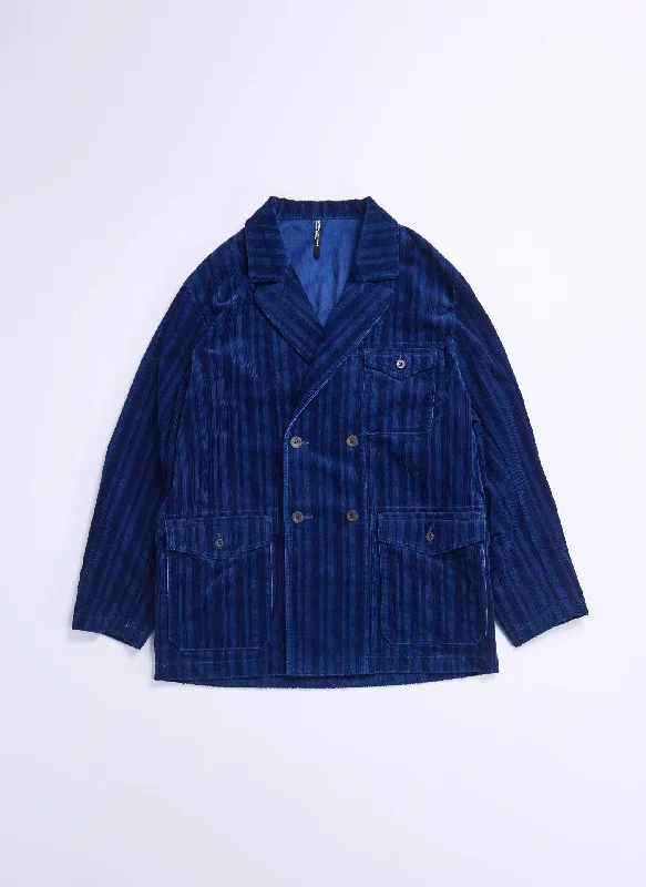 Men's Coats with Inner PocketsIndigo Cotton Corduroy Double Breasted Soft Blazer