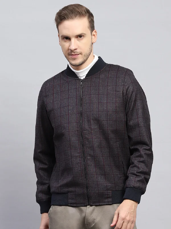 Men's Coats with Relaxed FitsMen Maroon Check Round Neck Full Sleeve Coat