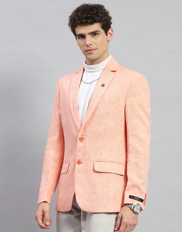 Men's Coats with Down InsulationMen Orange Solid Notch Lapel Collar Full Sleeve Blazer