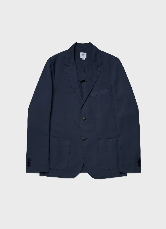 High-Quality Men's Duffle CoatsMen's Cotton Linen Unstructured Blazer in Navy