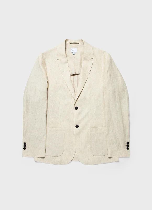 Men's Coats for Short MenMen's Linen Unstructured Blazer in Light Sand