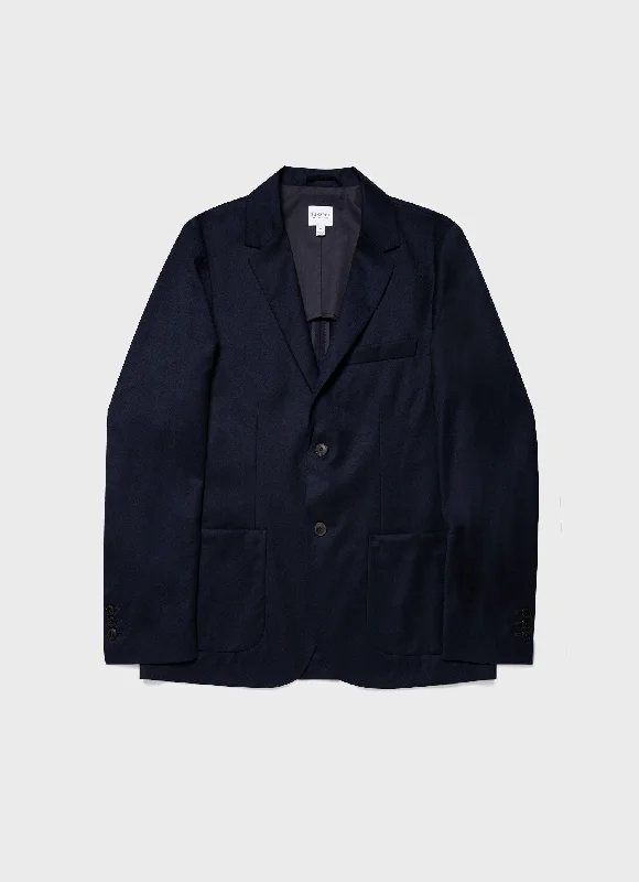 Practical Men's RaincoatsMen's Wool Flannel Blazer in Navy Melange