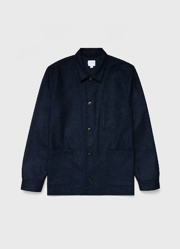 Warm Men's Down JacketsMen's Wool Twin Pocket Jacket in Light Navy Melange